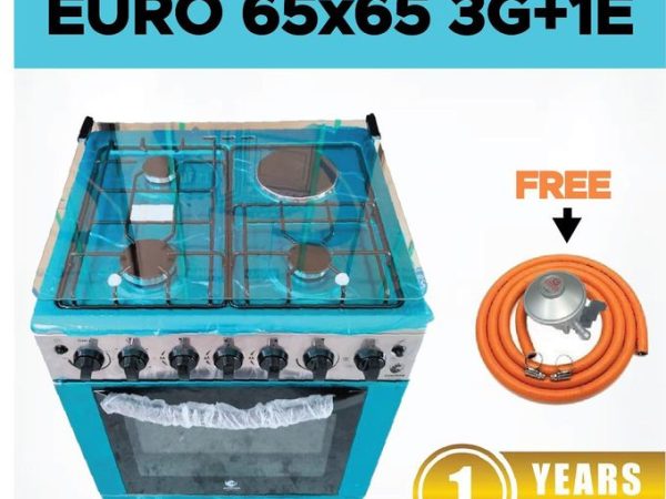 Euroken EURO65-3+1-E 65*65 3+1 Standing Cooker With Electric Double Heater Oven Timer Light and Auto Ignation With FREE 13KG REGULATOR and GAS PIPE