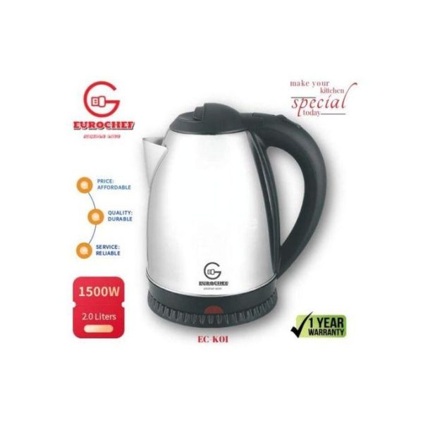Eurochef 2.0 Ltrs Kettle With 360 Degree Cordless Base - Stainless