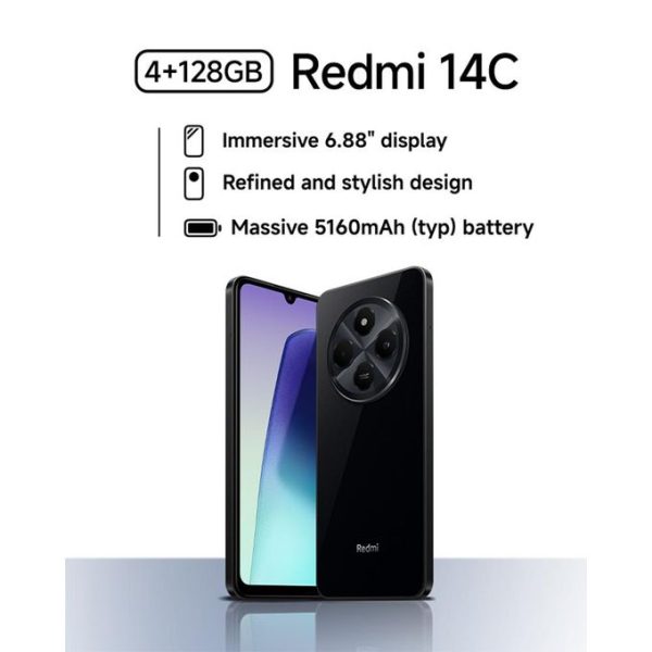 XIAOMI Redmi 14C, 6.88" (4GB RAM+128GB Storage) (Dual Sim) 5160mAh - Midnight Black (2YRs WRTY)