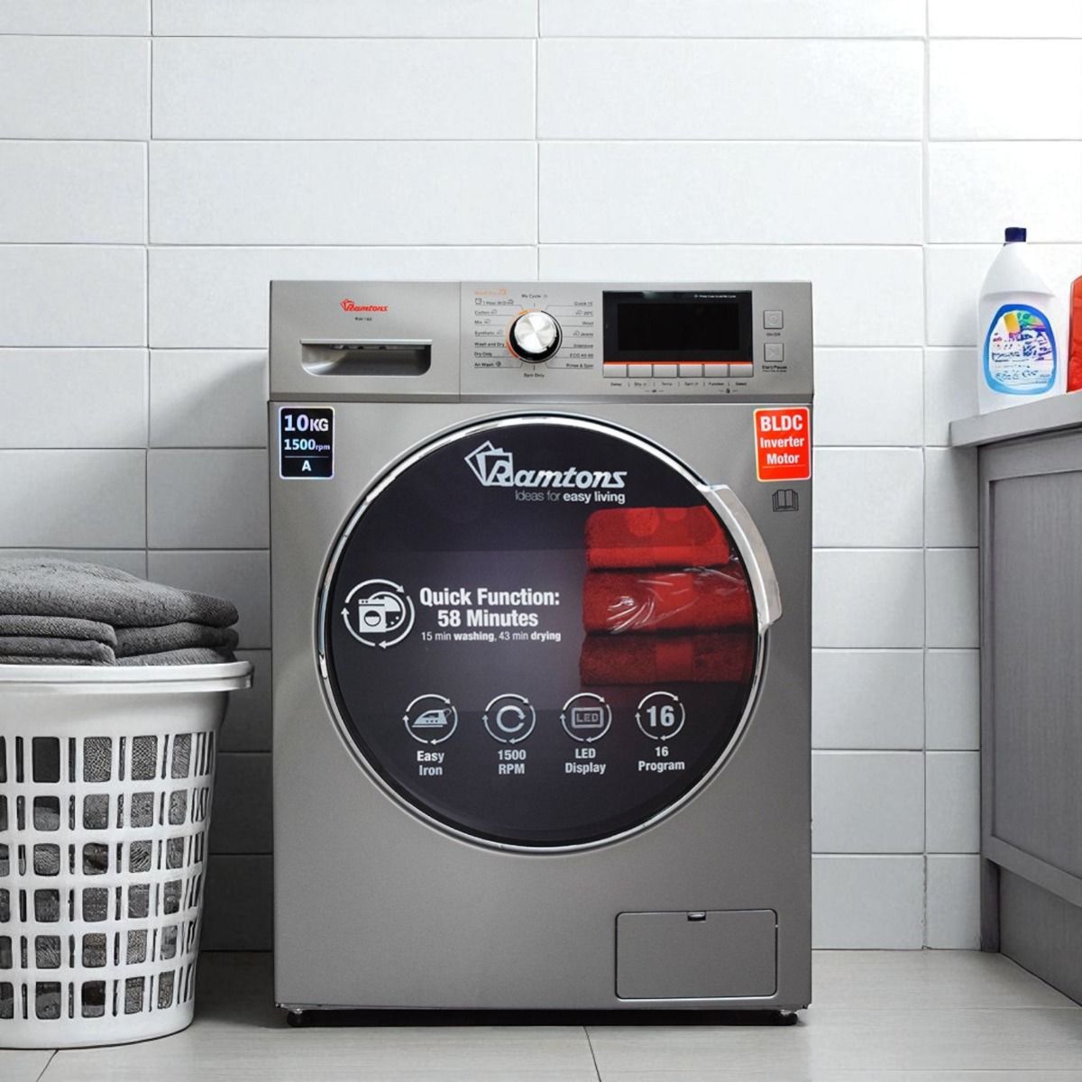 FRONT LOAD FULLY AUTOMATIC 10KG WASHER, 7KG DRYER, SILVER - RW/160